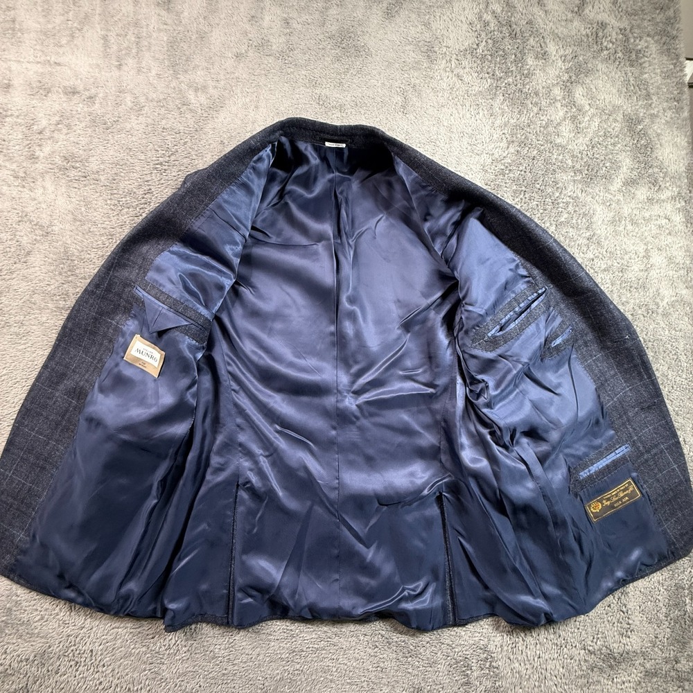 Atelier Munro EU54 US44 Navy Windowpane Blazer Loro Piana Silk Air Wool Blue - Picture 2 of 12